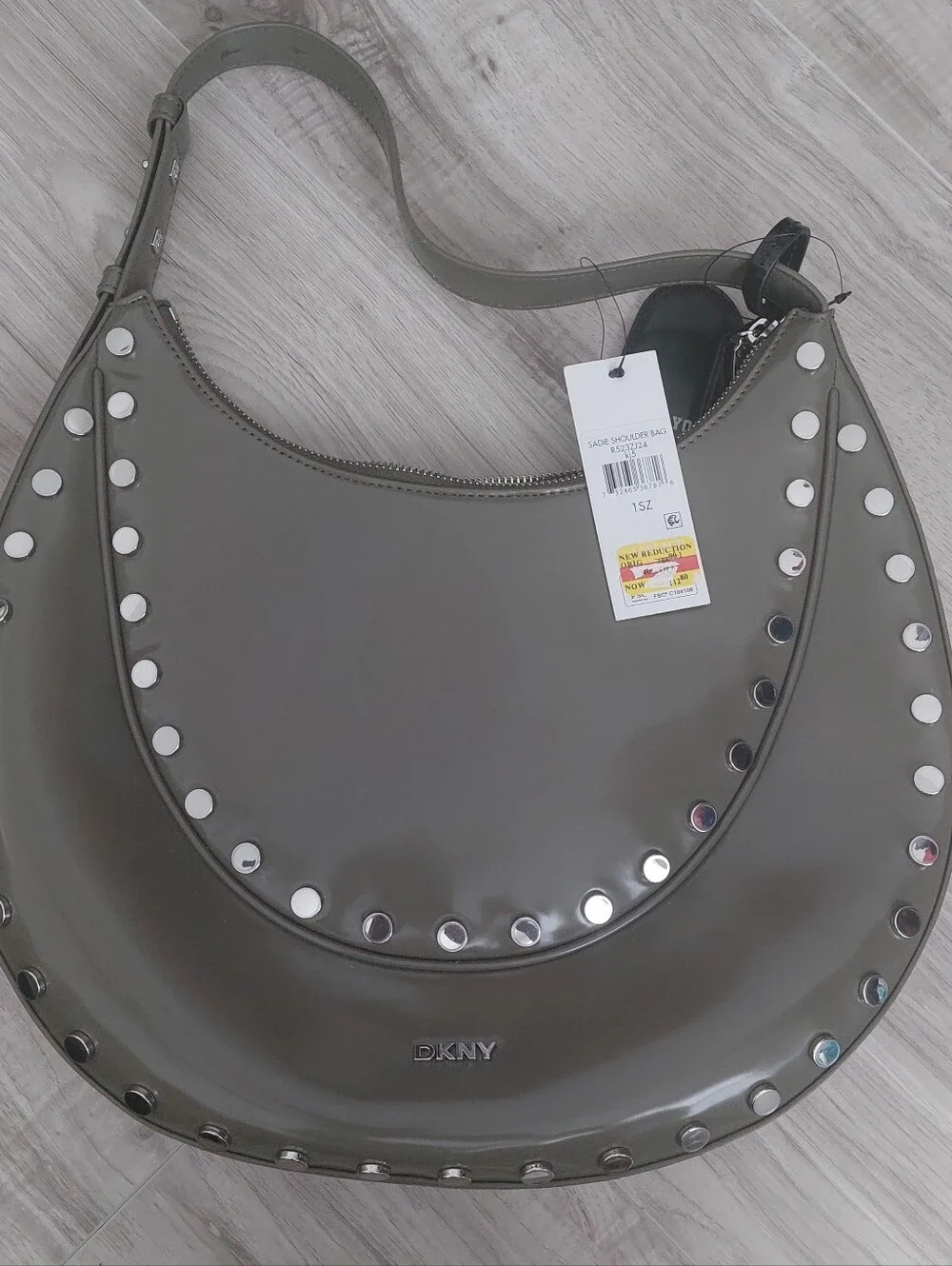 DKNY Olive Green Patent Studded Hobo Bag